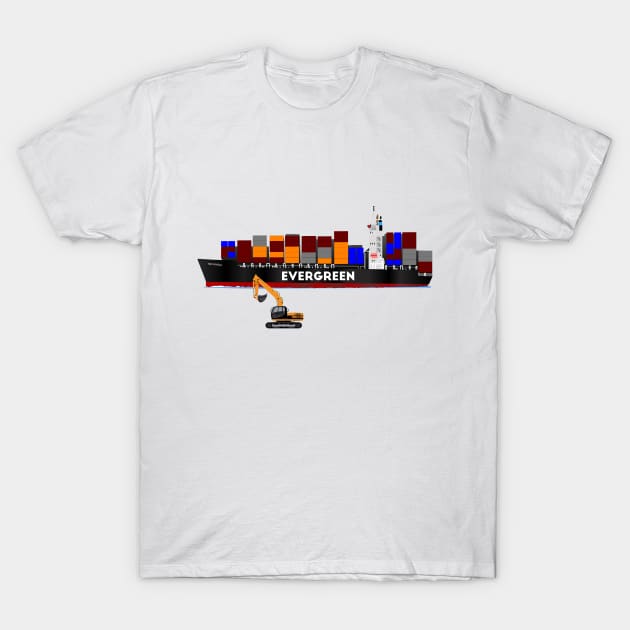 EverGreen Ship with Digger T-Shirt by Bluzzkar